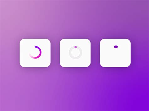 three white square buttons on a purple and pink background with the letter c in the middle