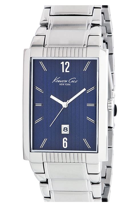 Kenneth Cole Rectangular Bracelet Watch in Blue for Men (blue/ silver ...