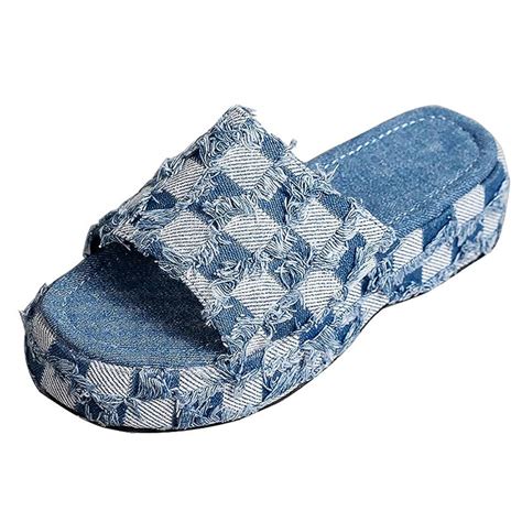 Women's Denim Sandals Platform Slides Casual Summer Slippers – tracieshoes