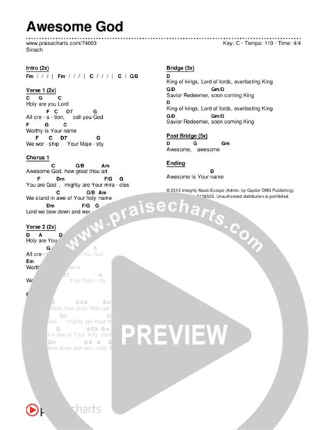 Awesome God Chords PDF (Sinach) - PraiseCharts