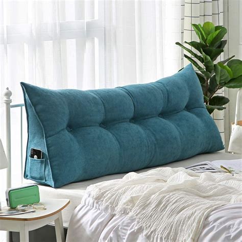 Large Upholstered Headboard Reading Pillow, Back Bolster Triangular Wedge Tufted Bedside ...