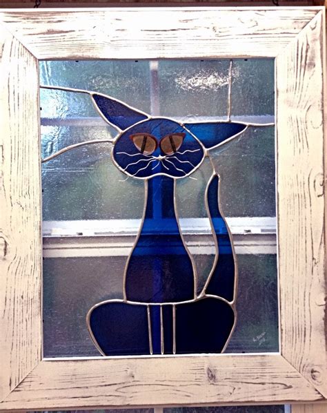 Stained Glass Cat Blue Big Panel Framed | Cat stain, Stained glass ...