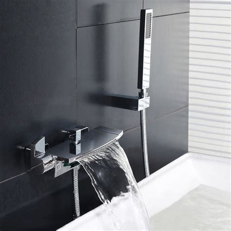 Get the best choice Waterfall Wall-Mounted Tub Filler Faucet & Hand Shower Bathtub Mixer Tap ...