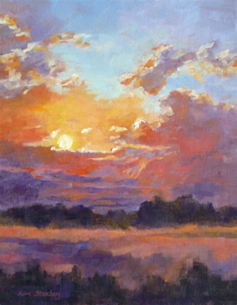 Sunset Spectacular Twilight Sky Clouds Marsh Sunburst Original Oil Landscape Painting Wall Art ...