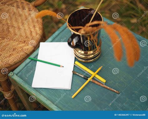 Drawing in a garden stock image. Image of hobby, background - 140366397