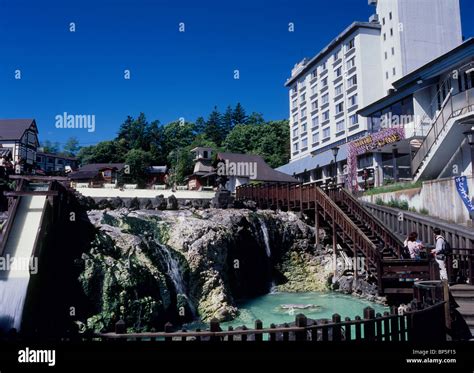 Yubatake of Kusatsu Onsen, Kusatsu, Agatsuma, Gunma, Japan Stock Photo - Alamy