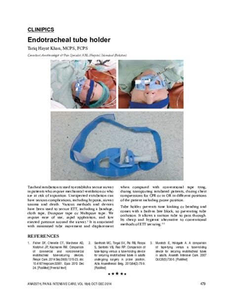 (PDF) Endotracheal tube holder | Tariq H. Khan - Academia.edu