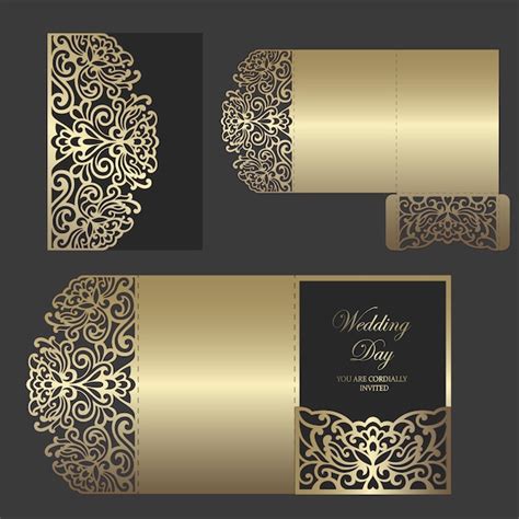 Premium Vector | Laser cut tri fold pocket envelope for wedding ...