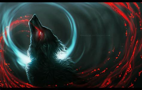 Wallpaper wolf, predator, wool, werewolf, art, bloody tears, in the dark, burning eyes, black ...