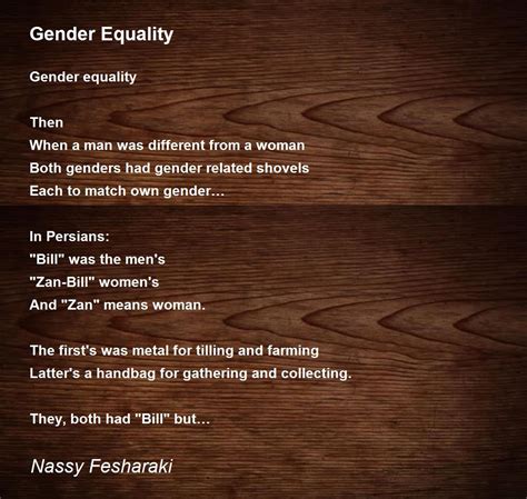 Gender Equality - Gender Equality Poem by Nassy Fesharaki