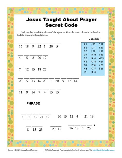 Jesus Taught About Prayer Coded Words Activity on Sunday School Zone