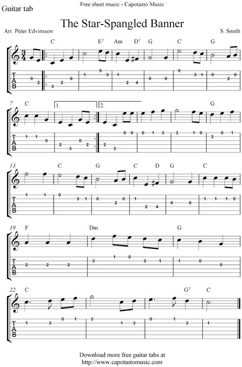 The Star-Spangled Banner, free guitar tablature sheet music notes for ...