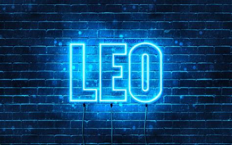 Download wallpapers Leo, 4k, wallpapers with names, horizontal text, Leo name, blue neon lights ...