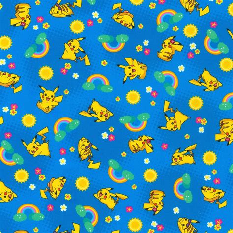 Pokemon Cotton Fabric by the Yard Pokemon Pikachu Rainbow Blue Robert ...