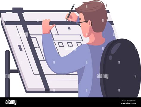 Male architect drawing house plan cartoon vector illustration Stock ...