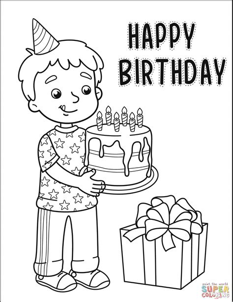 Happy Birthday with Boy coloring page | Free Printable Coloring Pages