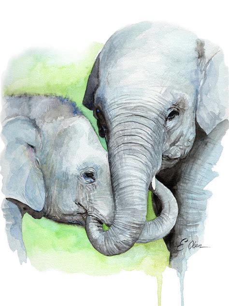 Mother and Baby Elephant Painting by Emily Olson - Fine Art America