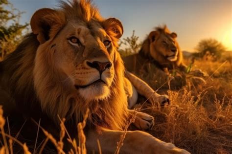 Premium AI Image | Majestic Lion Roaming the African Savannah a ...