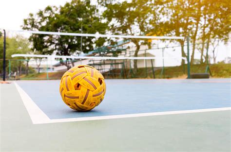 sepak takraw ball on court 10120571 Stock Photo at Vecteezy