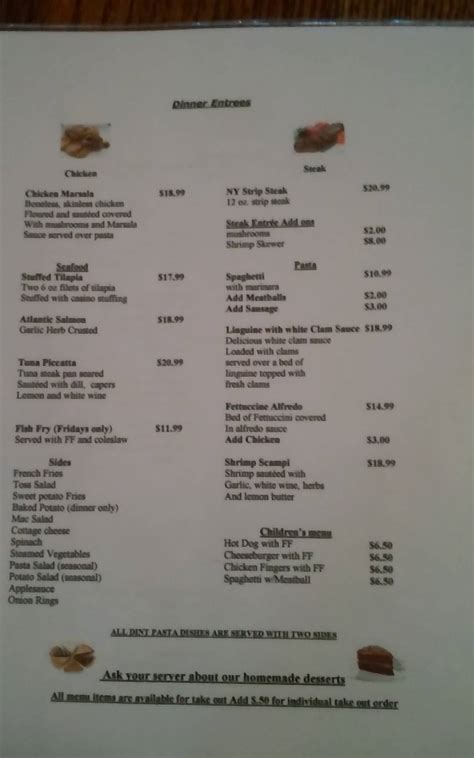 Menu at The Valley Inn at Honeoye Lake restaurant, Honeoye