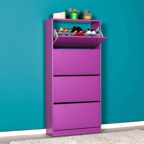 Wide Four Tier Shoe Storage Cabinet - Holds up to 32 Pairs in Purple - Furnished With Style