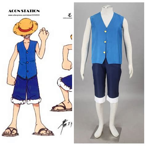 2018 Blue version Anime Monkey D. Luffy One Piece Adult Kid Halloween Cosplay Costume Customize ...