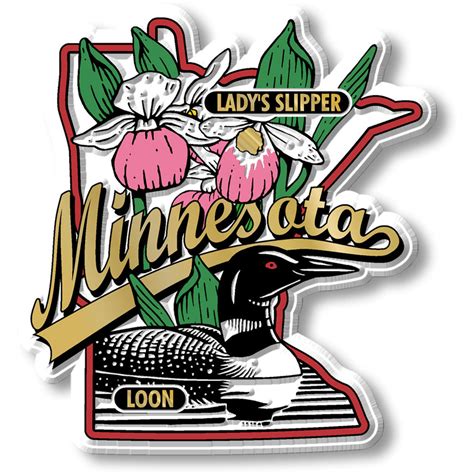 Minnesota State Bird and Flower Map Magnet by Classic Magnets