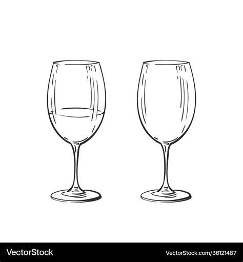 Empty and full wine glass for bordeaux drawing Vector Image