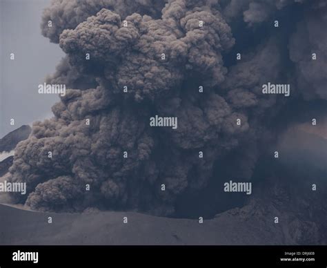 Ash eruption at Sakurajima volcano in Japan - February 2013 Stock Photo ...