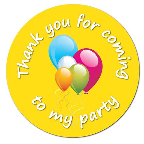 'Thank You For Coming To My Party' - Balloons Yellow - 60mm, Birthday ...