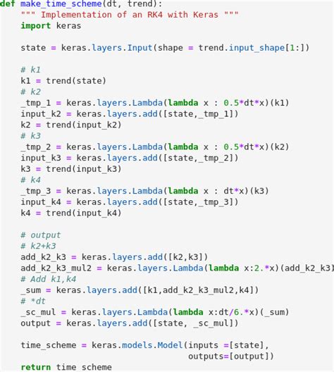 Example of a Keras implementation for an RK4 time scheme: given time ...