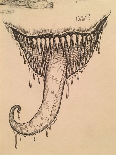 a drawing of a monster's mouth with water dripping from it