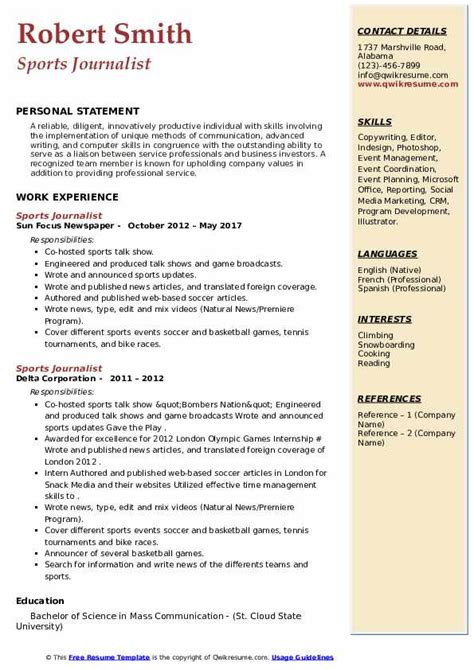 Sports Journalist Resume Samples | QwikResume