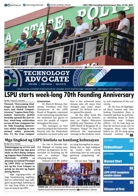 LSPU 70th Founding Anniversary | Nov. 21-26, 2022 by Technology Advocate - Issuu