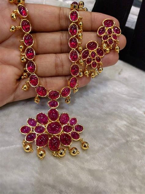 Shining & Sparkling Ruby Necklace Set With Earrings 1gm Gold | Etsy ...