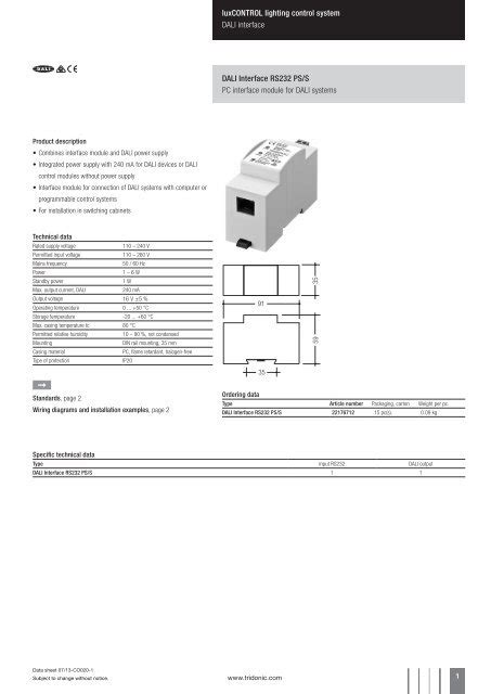 DALI Interface RS232 PS/S - Tridonic