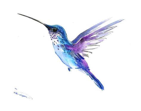 Hummingbird art Hummingbird painting blue purple tropical | Etsy | Hummingbird art, Hummingbird ...