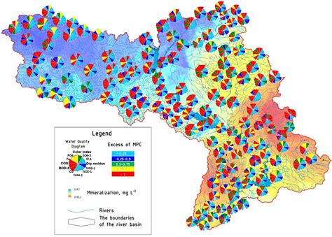 Map of indicators of surface water quality in the Dnieper River basin ...