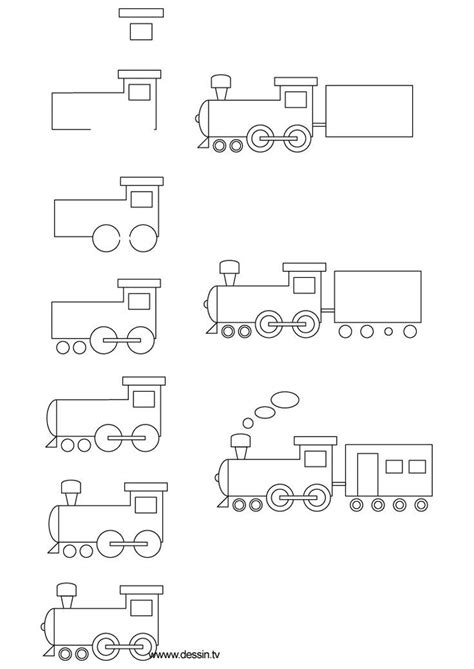 How to draw a train, step-by-step. (Click on picture, then shrink-to-fit 85% to fit on one page ...