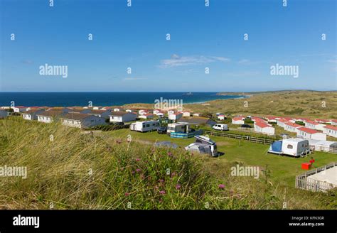 St Ives Bay Cornwall with static caravans and camping in summer with ...