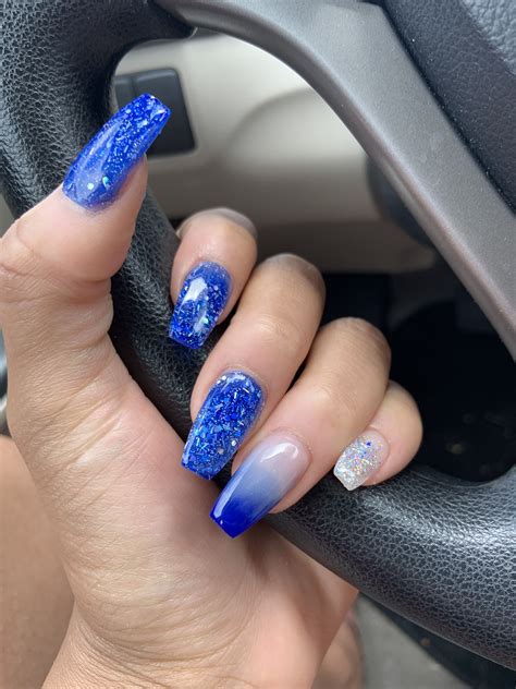 Powder Ombré royal blue sparkle. #LBNails | Blue and silver nails, Blue prom nails, Blue ombre nails