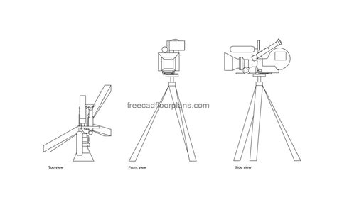 Movie Camera With Tripod - Free CAD Drawings