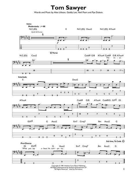 Tom Sawyer by Rush Sheet Music for Easy Bass Tab at Sheet Music Direct