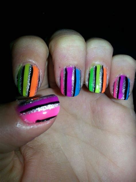 Neon rainbow stripe nail art Plaid Nail Art, Nail Art Stripes, Plaid ...