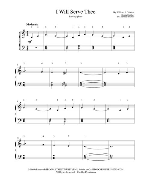 I Will Serve Thee (arr. Samuel Stokes) by Gloria Gaither Sheet Music for Easy Piano at Sheet ...