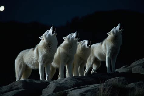 Premium AI Image | Wolves howling at the moon