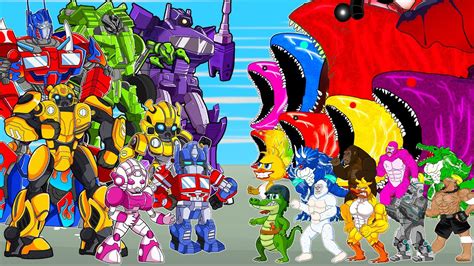 Transformers Bumblebee vs Optimus Prime Animated Film Godzilla! Full Bloop Robot Cartoon ...