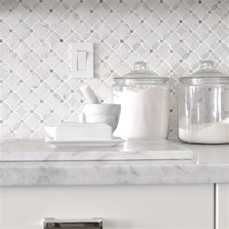 White Gray Marble Flower Mosaic Tile | Backsplash.com | Marble backsplash kitchen, Marble ...