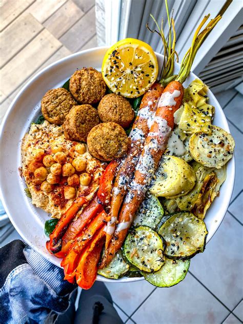 Falafel Bowl with Homemade Hummus, Tahini, Glazed Carrots + Roasted ...