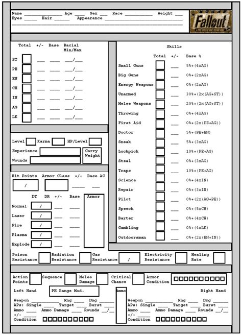 Fallout Character Sheet - Google Search | Fallout rpg, Character sheet ...